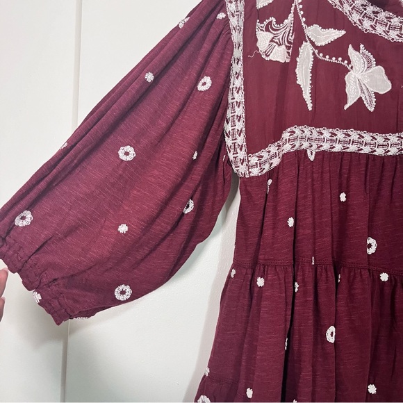 Free People Women’s Edie Tiered Embroidered Boho Top Blouse Size Medium - Picture 7 of 10
